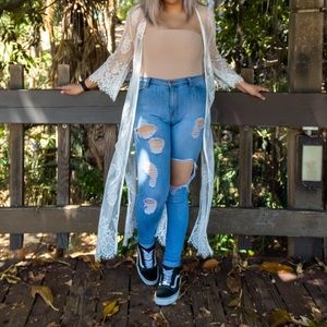 Fashion Nova White Long Lace Kimono
